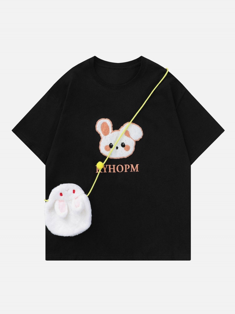 T Shirts Aelfric Eden Rabbit Embroidery Bag Decoration Tee Abricot | ZEL-05860077